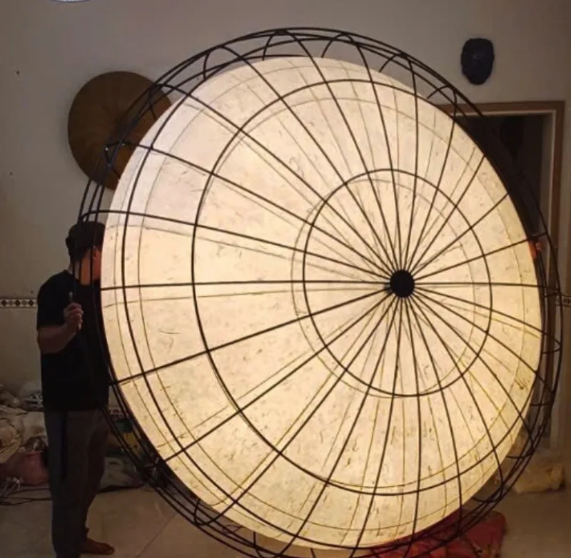 Đèn đĩa nan thép · Ø 100 cm · giấy dó