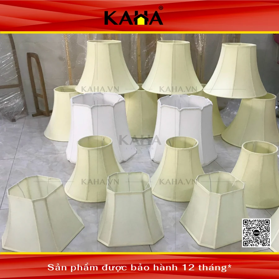 chụp đèn vải kem bát giác nhiều kiểu dáng bộ lớn xưởng kaha