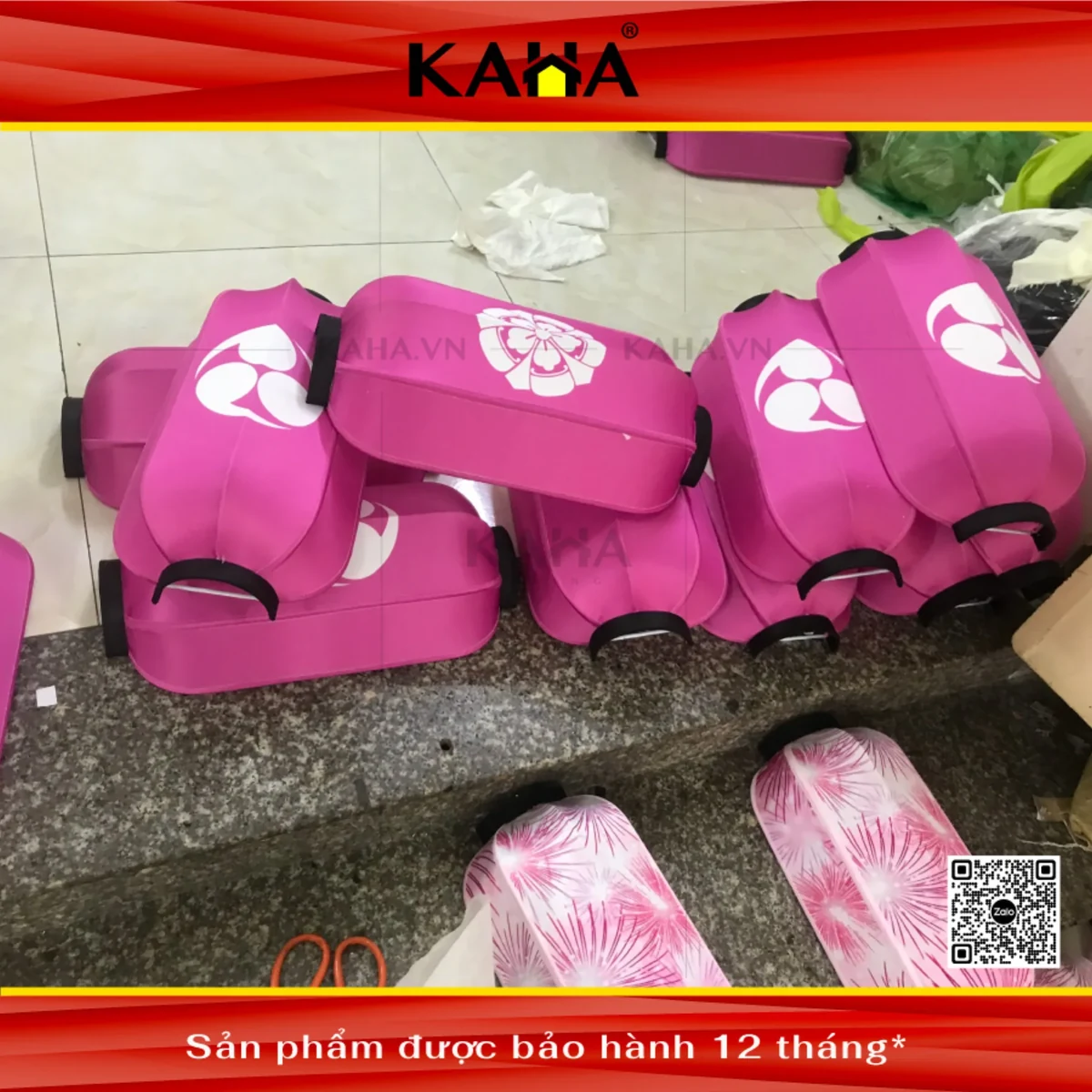 đèn lồng vải hồng in logo thương hiệu lô lớn trang trí nhà hàng kaha